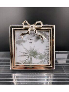 Threshold Silver Metal Bow Accent Photo Frame 4x4 With Stand